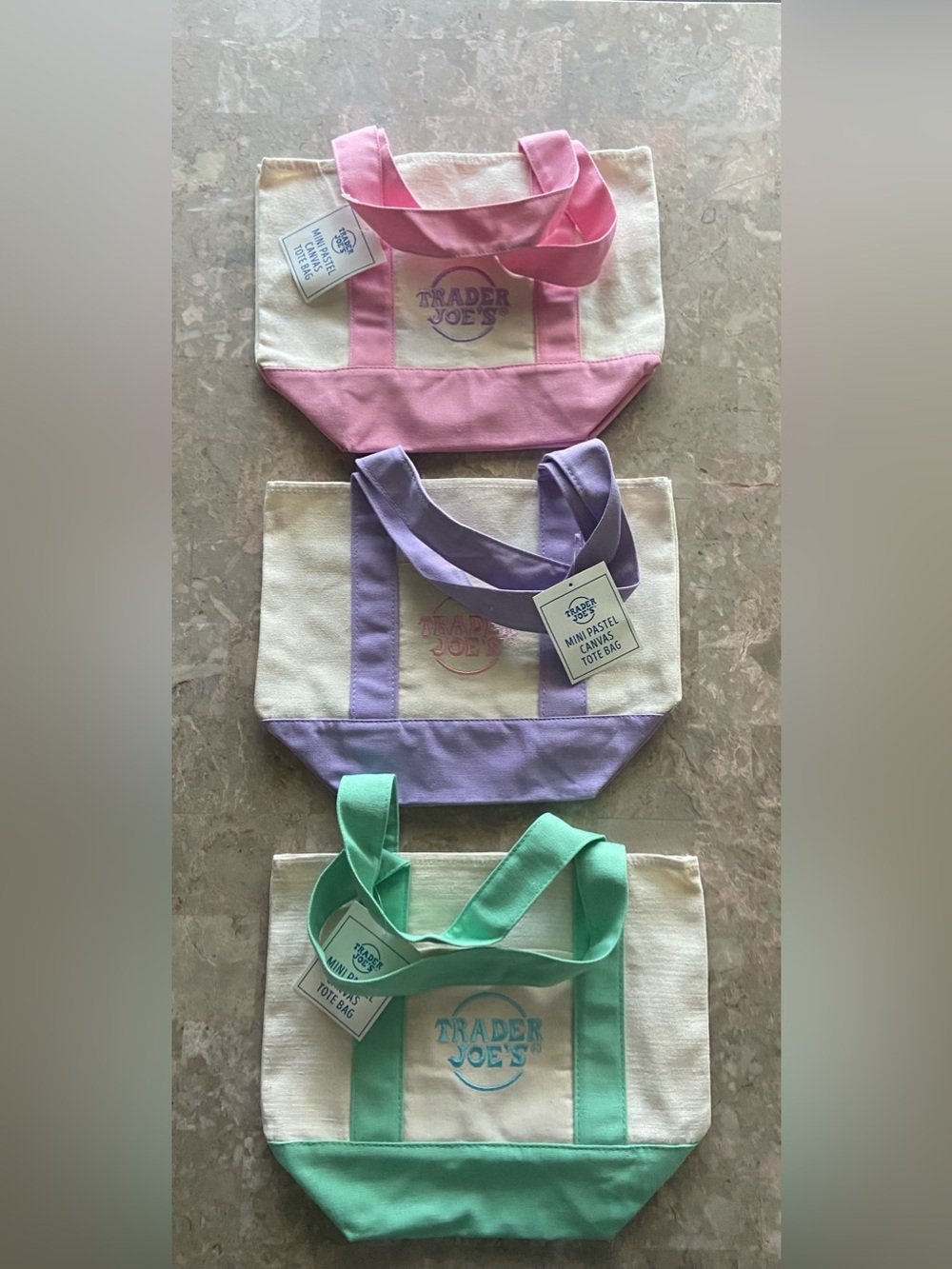 Trader Joe's Pastel Canvas Tote Bag - Pink, Lavender, Mint